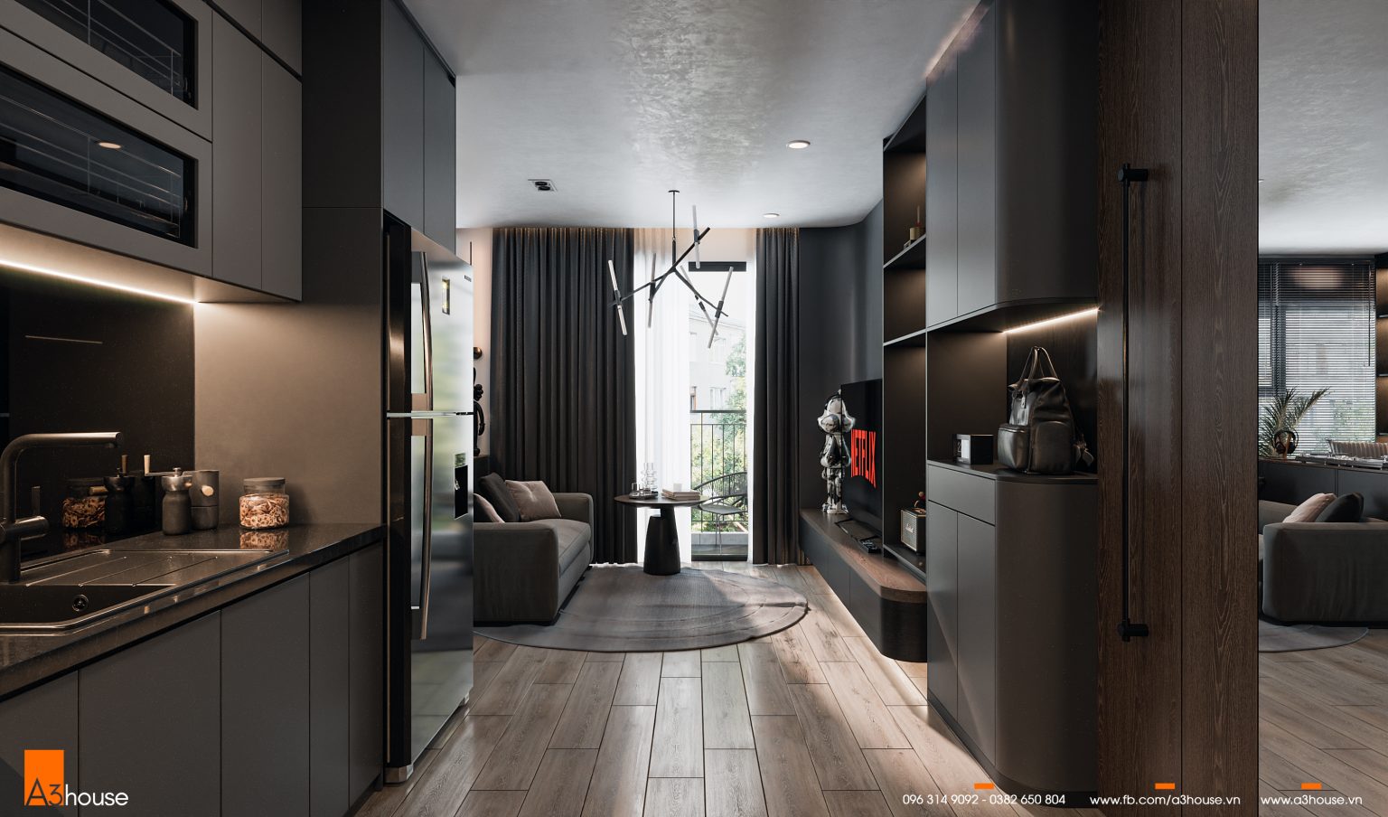 Darkness Apartment – Căn Hộ Gam Màu Tối Sang Trọng Và Hiện Đại